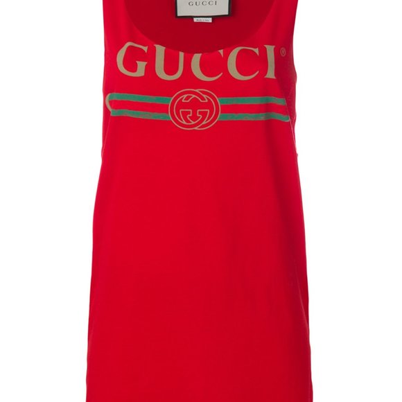 Gucci Vintage Logo Print Red Tank Top - Picture 5 of 13